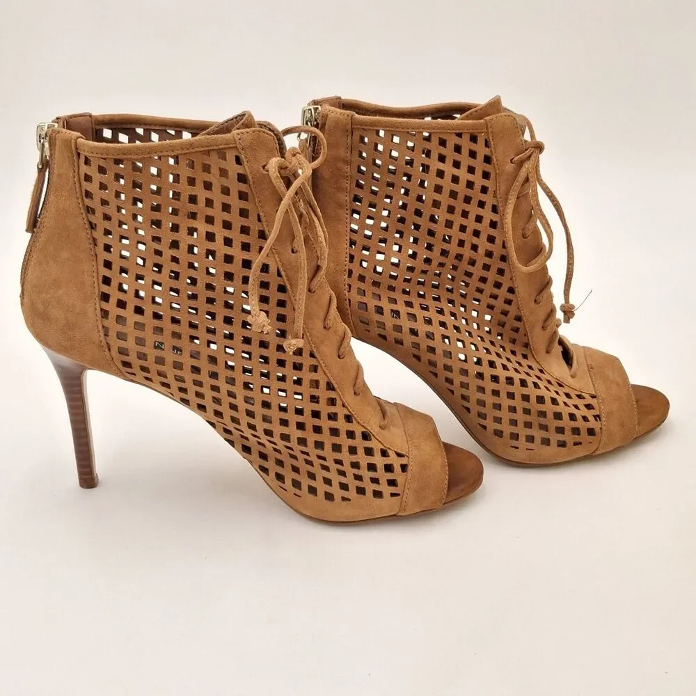 Rare Nine West Moustique Suede Sz 8M Women's Heeled Sandal Dark Natural Stiletto